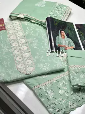Jay-Vijay-Shehnaaz-PURE-COTTON-KHADI-BLOCK-PRINT-WITH-BORER-EMBROIDERY-AND-FANCY-LACE-WORK-GREEN