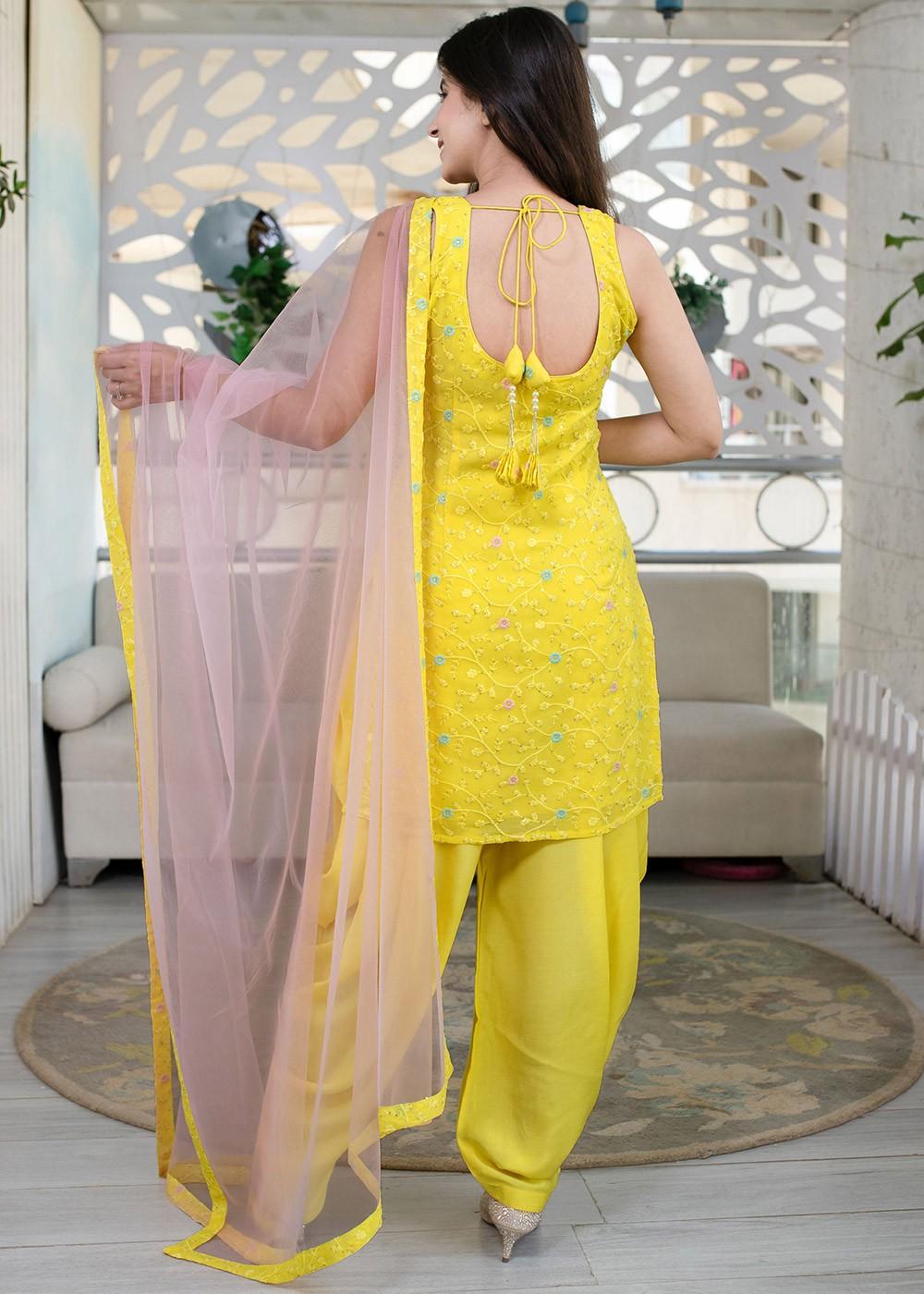 buy yellow salwar kameez online| Buy latest sharara salwar suit online| buy  yellow designe… | Sharara designs, Western dresses for girl, Designer party  wear dresses