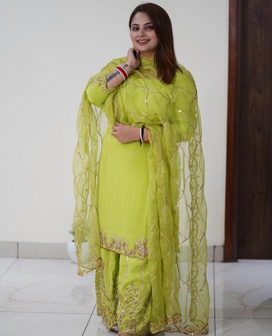 Readymade Punjabi Green Patiyala Suits Indian Ethnic Anarkali Silk Salwar  Kameez | eBay