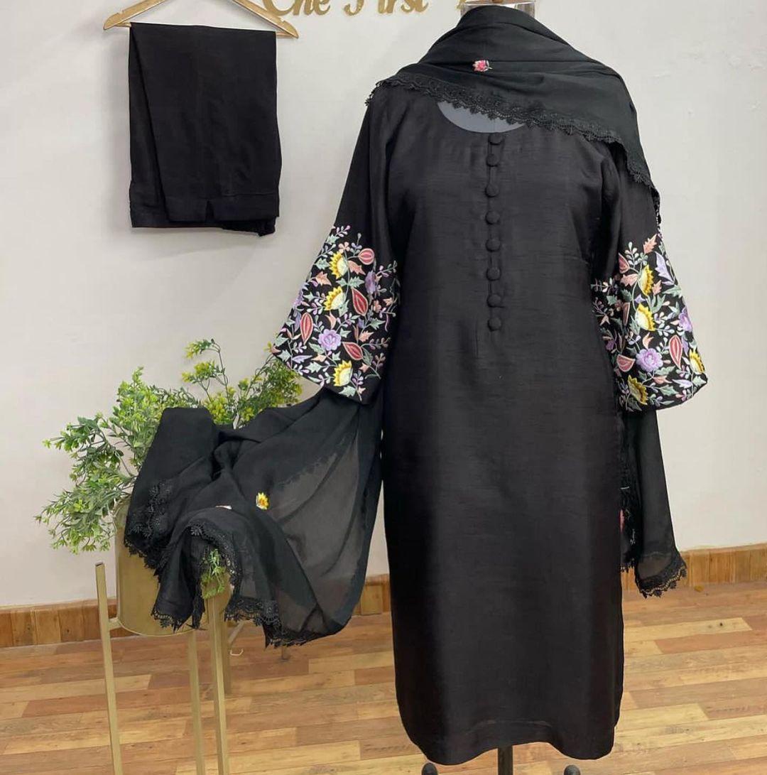 Buy Black Faux Georgette Embroidered Designer Churidar Suit | Churidar  Salwar Suits