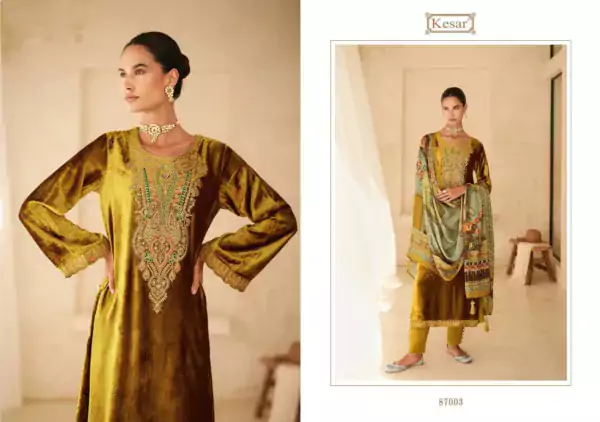 Kesar-Elan-velvet-suit-for-women-yellow