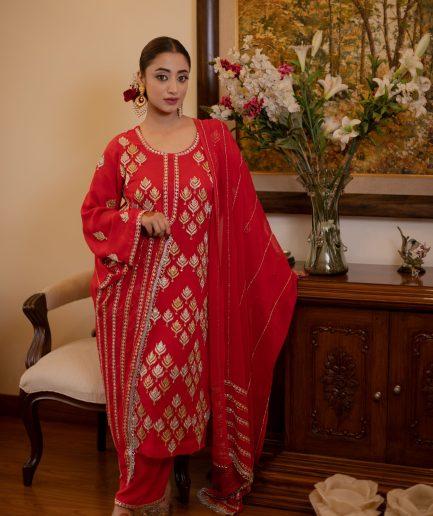 Red Art Silk Punjabi Salwar Suit With Dupatta Raksha Bandhan Collection  1931SL04