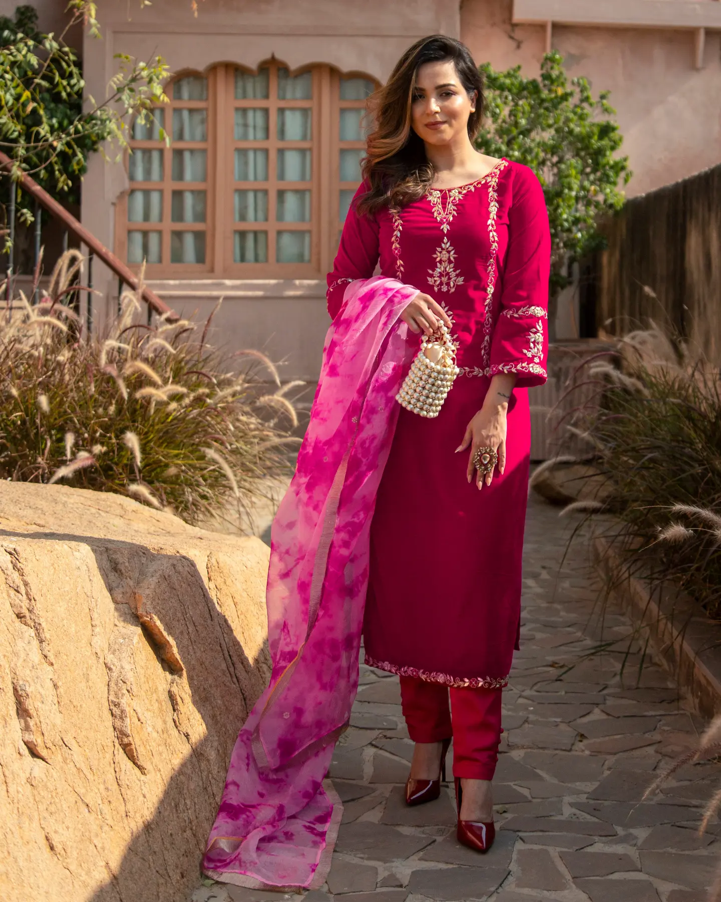 Red Mirror Work Punjabi Suit | Indian ethnic wear, Punjabi dress, Party  wear dresses
