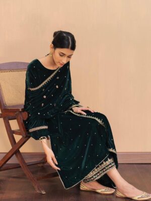 Green Velvet Suit | Winter Suits For Ladies