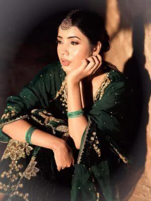 Designer Salwar Suits For Wedding Party | Velvet Green