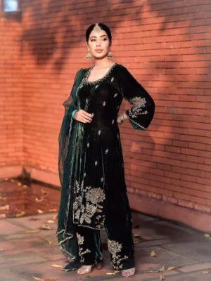 Designer Salwar Suits For Wedding Party | Velvet Green
