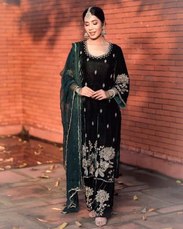 Designer Salwar Suits For Wedding Party | Velvet Green