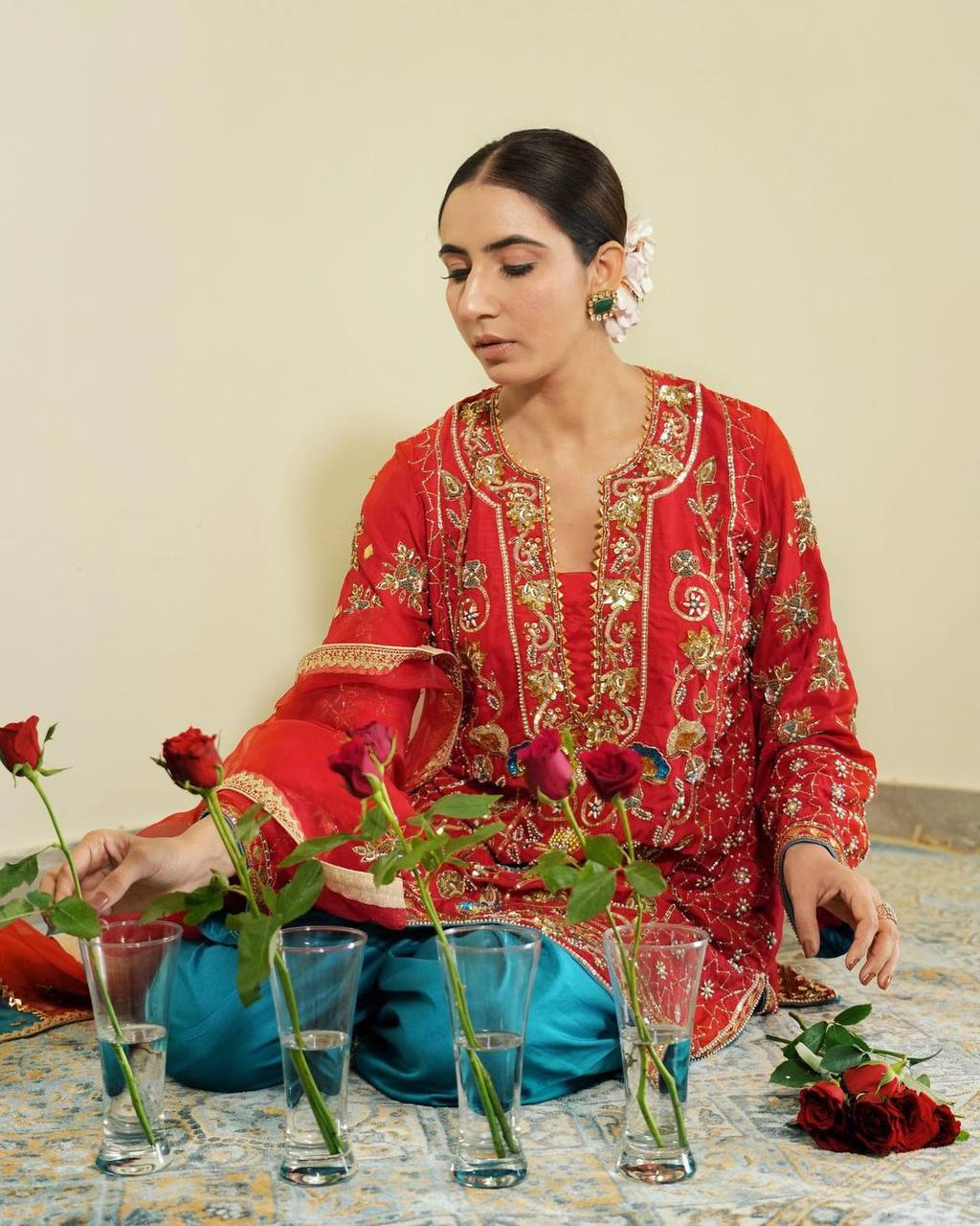 Buy Red Silk Embroidered Punjabi Salwar Suit Online : UAE - Punjabi Suits