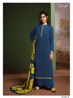 Ganga Anuskha plain cotton suit with printed duppata