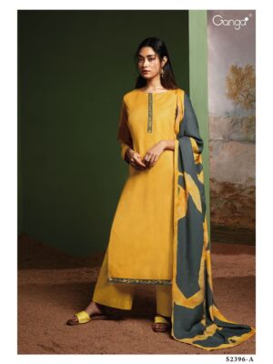 Ganga Anuskha plain cotton suit with printed duppata