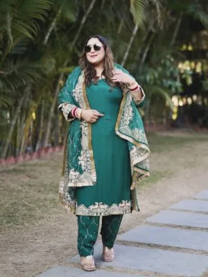 Hand Embroidery Suit Design Green