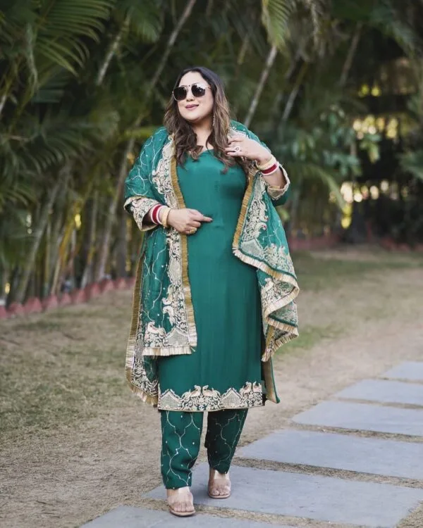 Hand Embroidery Suit Design Green