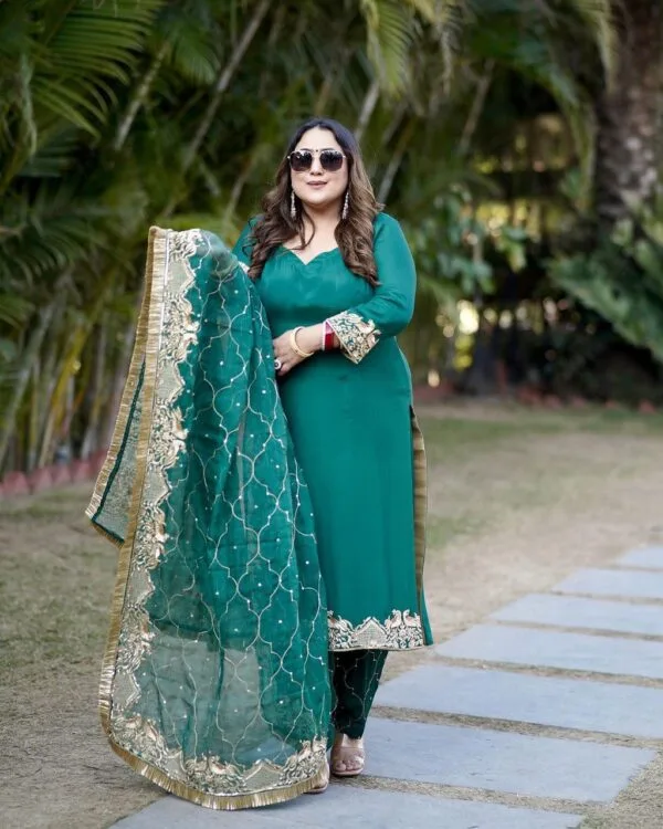 Hand Embroidery Suit Design Green