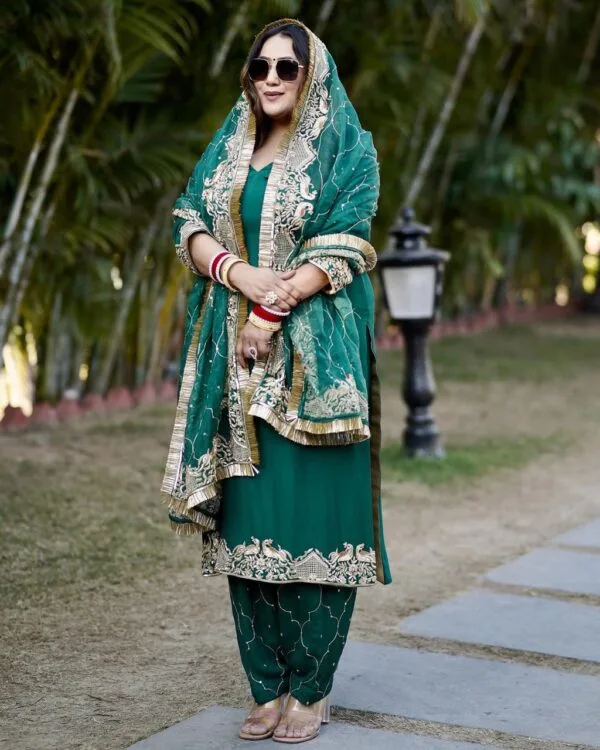Hand Embroidery Suit Design Green