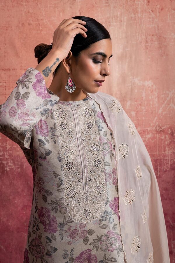Top - silk jacquard with digital print embroidery and handwork Bottom - matt satin Duppatta - pure organza with embroidery