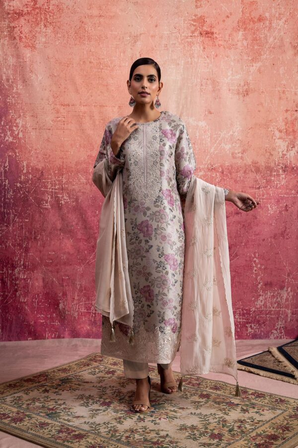 Top - silk jacquard with digital print embroidery and handwork Bottom - matt satin Duppatta - pure organza with embroidery