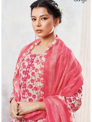 Ganga Evin Cotton Printed Suits Red With Cotton Dupatta