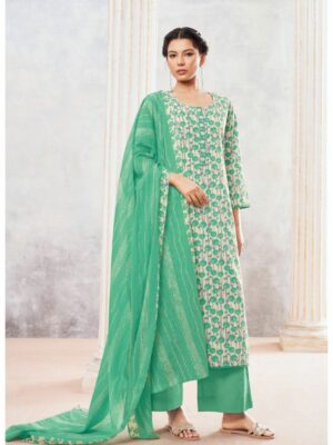 Ganga Evin Cotton Printed Suits With Cotton Duppata Green