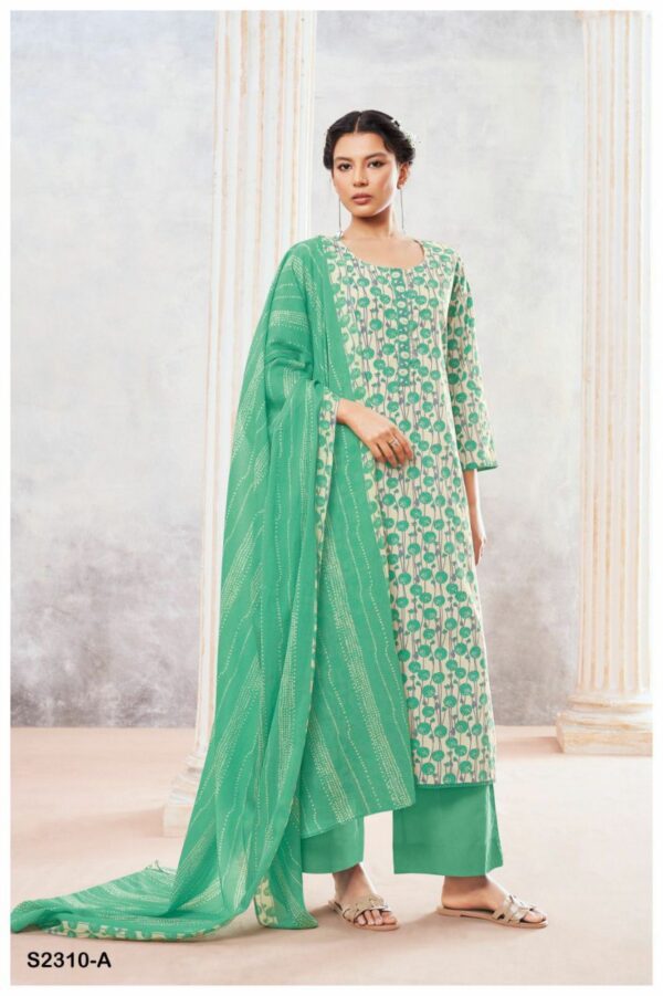 Ganga Evin Cotton Printed Suits With Cotton Duppata Green