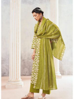 Ganga Evin Cotton Printed Suits With Cotton Duppata mehndi green