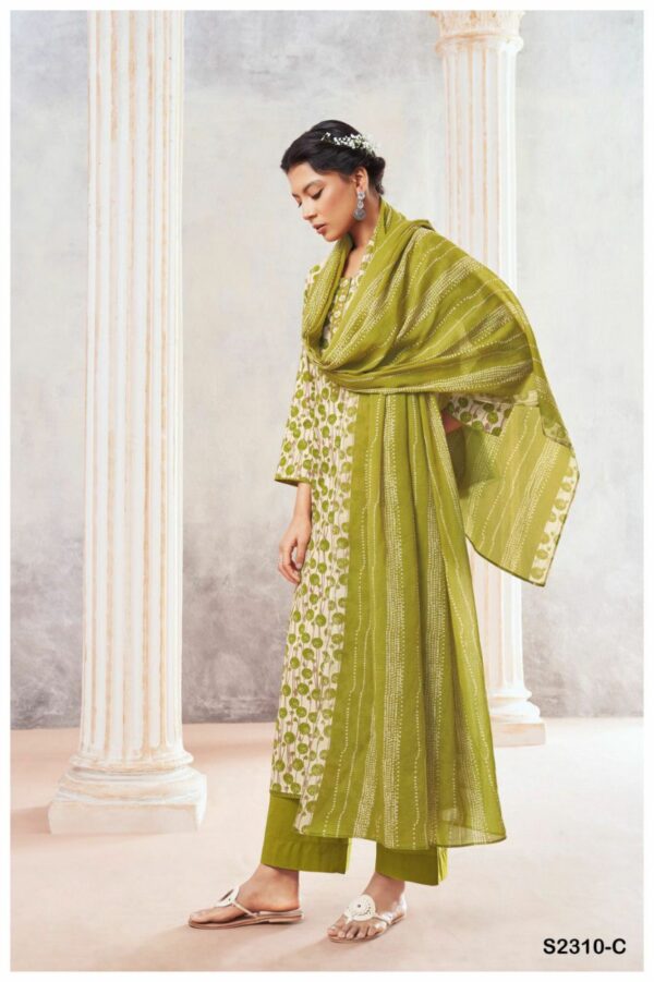 Ganga Evin Cotton Printed Suits With Cotton Duppata mehndi green