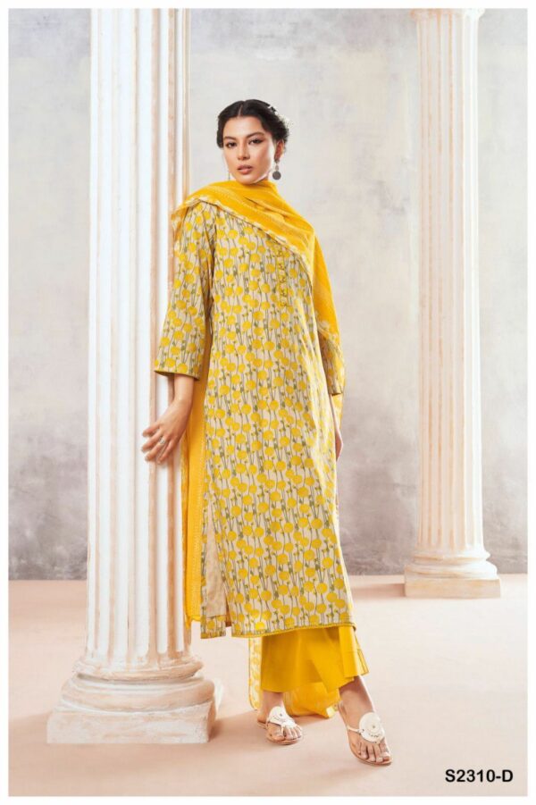 Ganga Evin Cotton Printed Suits With Cotton Duppata yellow