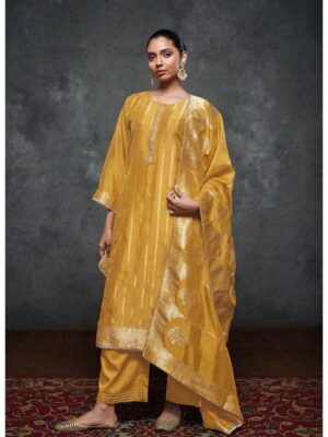 Ganga Tamyra Banarasi Silk Salwar Suits With Heavy Organza Duppata | Yellow Suit for Women