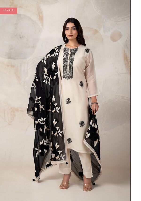 Naariti Elora Organza silk suits | white black