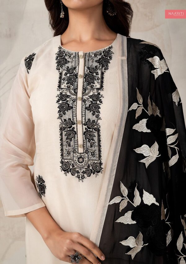 Naariti Elora Organza silk suits | white black