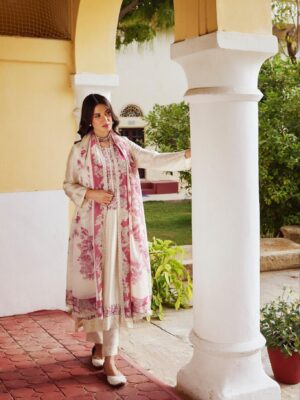 Naariti Fanzy designer muslin silk suit with embroidery | white