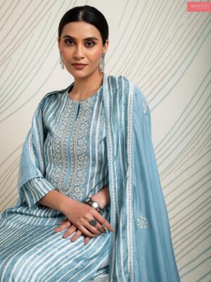 Naariti vantara Muslin silk suit with embroidery | blue