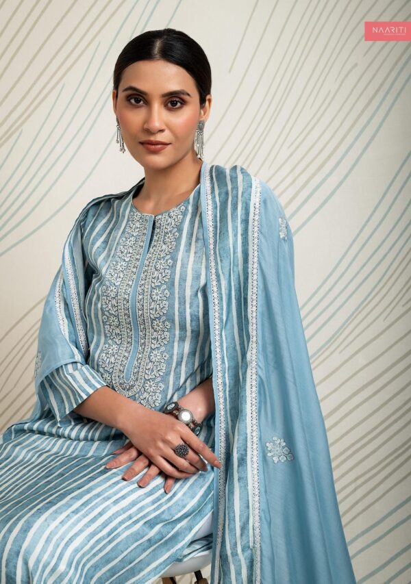 Naariti vantara Muslin silk suit with embroidery | blue