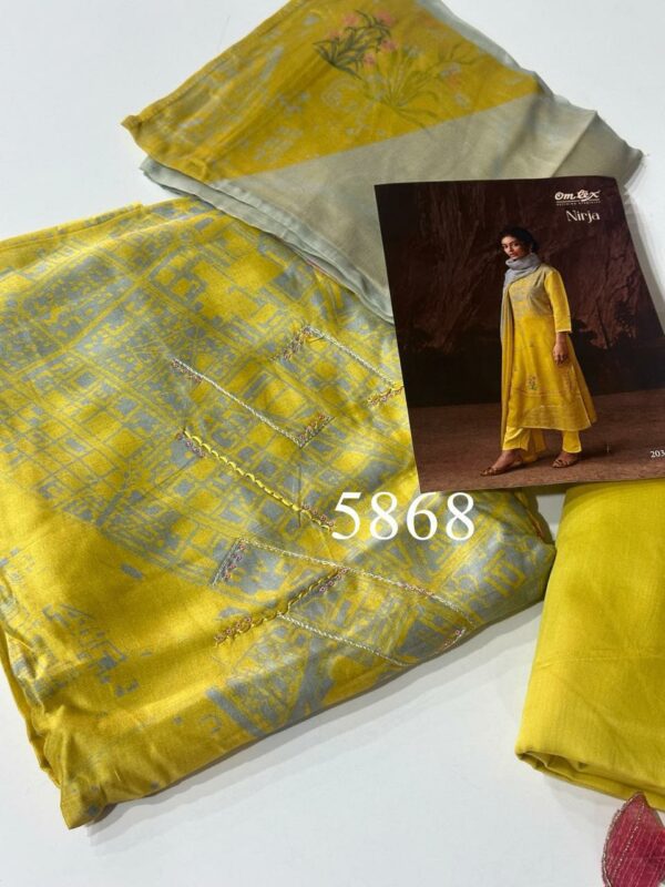 Omtex Nirja Muslin Silk Suit With Organza Duppata | Yellow