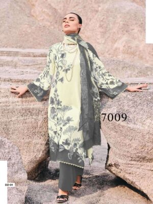 Varsha Daze cotton linen printed suits with embroidery | White