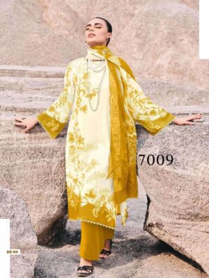 Varsha Daze cotton linen printed suits with embroidery | White