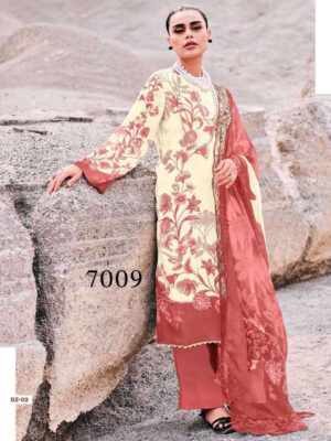 Varsha Daze cotton linen printed suits with embroidery | White