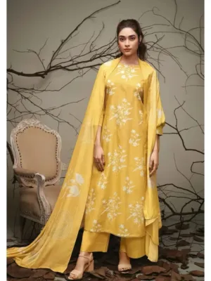 Ganga Clover Cotton Printed Suits Online-Yellow