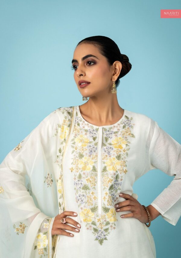 Naariti Aaqib cotton suit material | White yellow