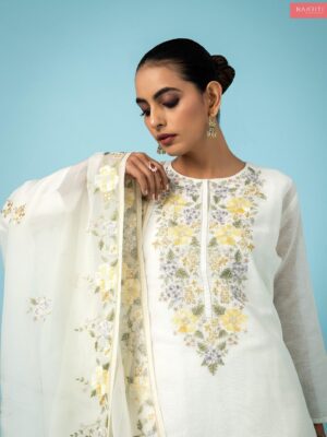 Naariti Aaqib cotton suit material | White yellow