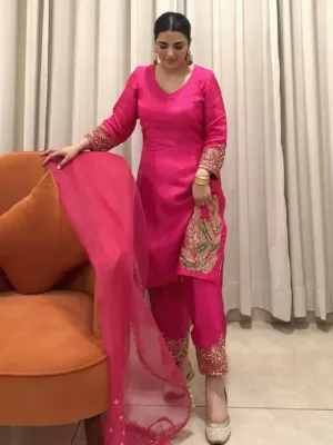 Punjabi Dress for Women Partywear | Hot Pink