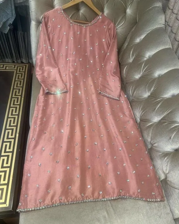 Punjabi silk suit with full handwork on shirt and Dupatta | Peach