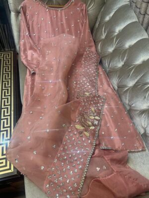 Punjabi silk suit with full handwork on shirt and Dupatta | Peach