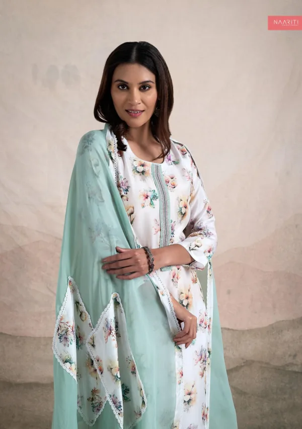 Naariti Noorana Muslin Suits With Embroidery Blue