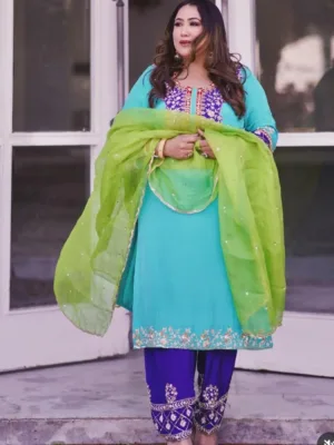 Punjabi Salwar Suit Design With Embroidery Blue Punjabi Dress