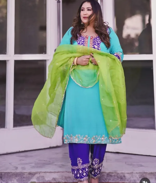 Punjabi Salwar Suit Design With Embroidery Blue Punjabi Dress