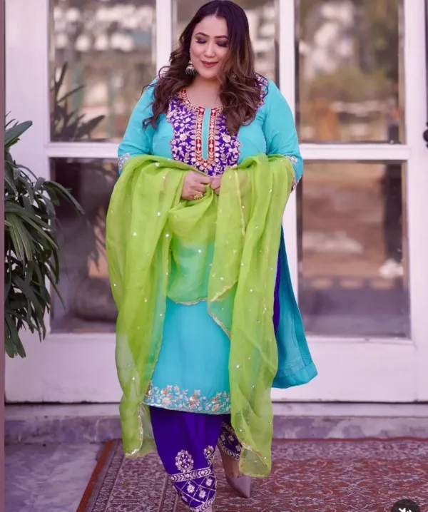 Punjabi Salwar Suit Design With Embroidery Blue Punjabi Dress