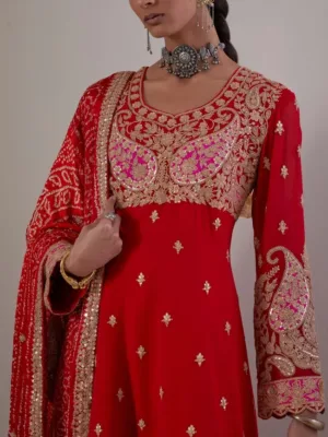 Red Anarkali Suit Design With Embroidery | Bridal Punjabi Suit