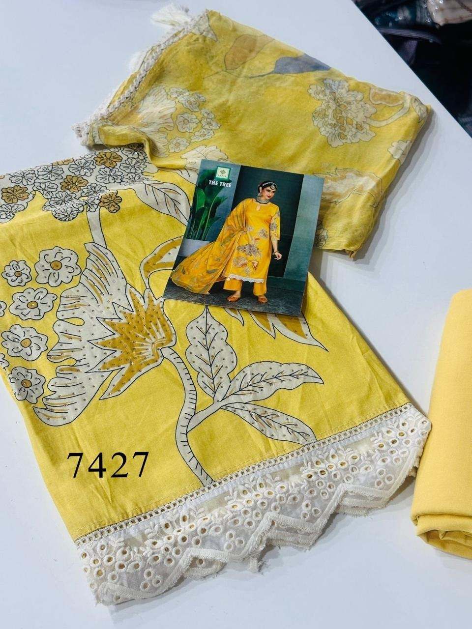Aadya Pure cotton Printed suits yellow