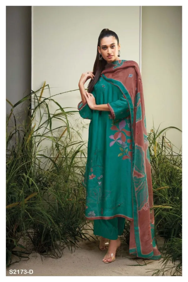 Ganga ainslee silk suit single piece | Green