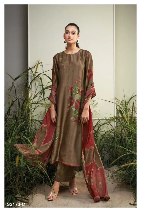 Ganga ainslee silk suit single piece | Green